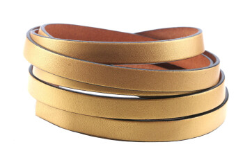 Flaches Lederband Metallic Gold matt (schw. Rand) 10x2mm