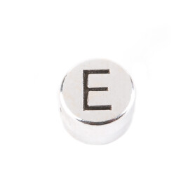 Letter Bead E antique silver 7mm silver plated