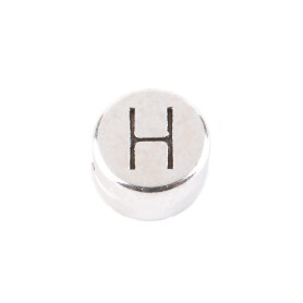 Letter Bead H antique silver 7mm silver plated