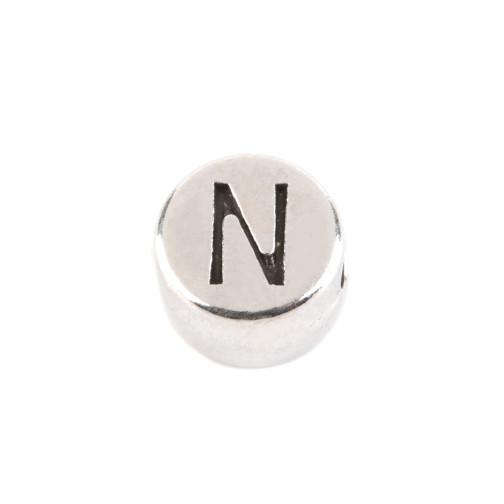 Letter bead Letter N antique silver 7mm silver plated 999°