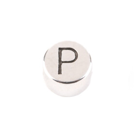 Letter Bead P antique silver 7mm silver plated