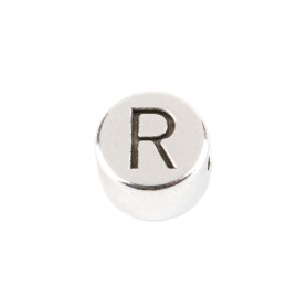 Letter Bead R antique silver 7mm silver plated