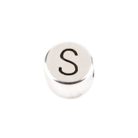 Letter bead Letter S antique silver 7mm silver plated...