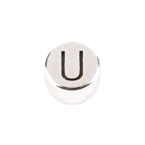 Letter bead Letter U antique silver 7mm silver plated 999°