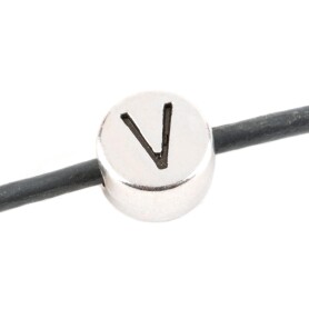 Letter Bead V antique silver 7mm silver plated