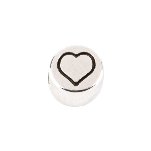 Letter Bead character Heart antique silver 7mm silver plated