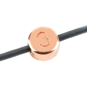 Letter bead Number 3 rose gold 7mm 24K rose gold plated