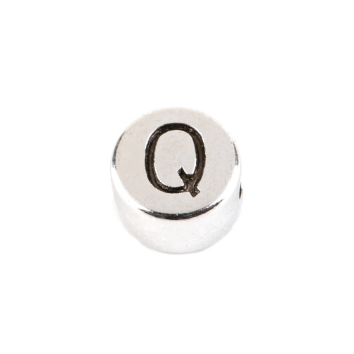 Letter Bead Q antique silver 7mm silver plated