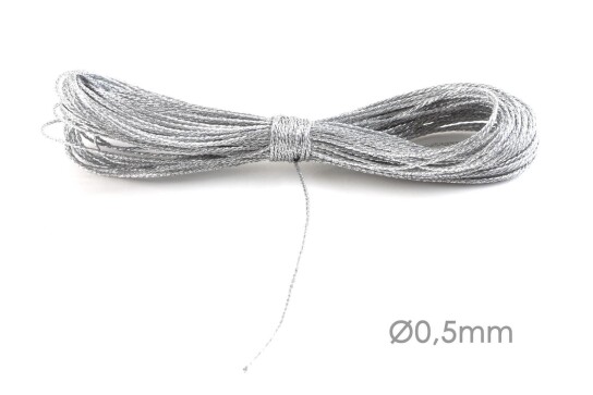 Cordón de joyería de cinta de Macrame metálico Ø0.5mm Plata