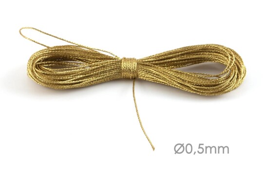 Cordón de joyería de cinta de Macrame metálico Ø0.5mm Oro