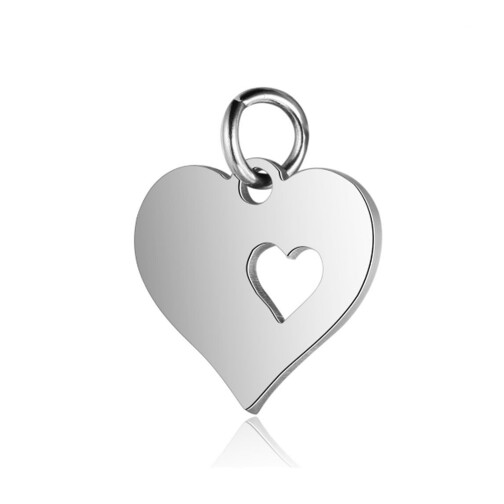 Edelstahl-Anhänger Herz 12mm Silber mit Bindering