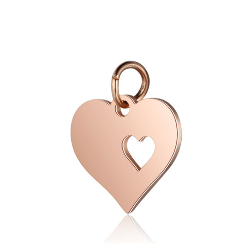 Stainless steel pendant Heart 12mm rose gold with jump ring