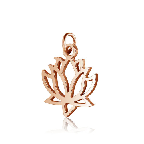 Pendentif en acier inoxydable Fleur de lotus 12x17mm or rose avec anneau de saut