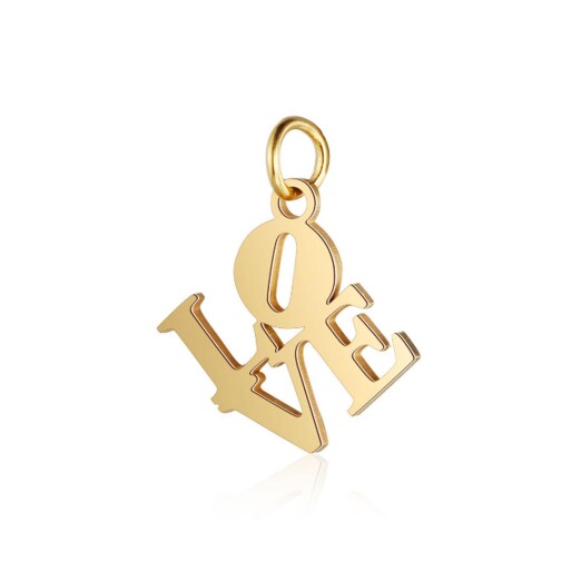 Edelstahl-Anhänger LOVE Schriftzug Gold 16x19mm