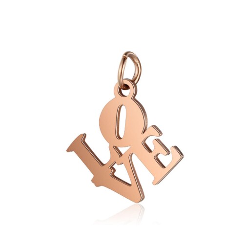 Edelstahl-Anhänger LOVE Schriftzug 16x19mm Rose Gold mit Bindering