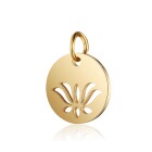 Roestvrijstalen hanger Ronde Lotusbloem 12x17mm Goud met bindring