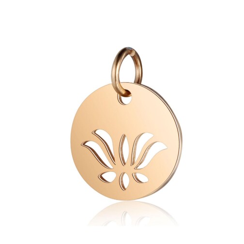Roestvrijstalen hanger Ronde Lotusbloem 12x17mm Roségoud met bindring