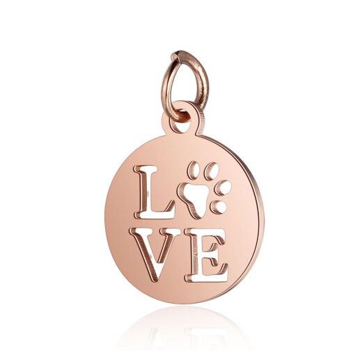 Colgante de acero inoxidable LOVE Pata 12x17mm de oro rosa con anillo de salto