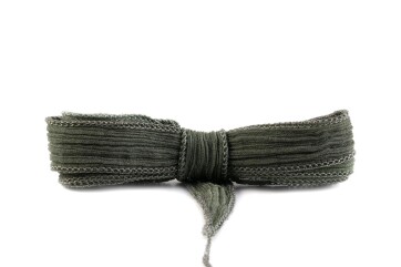 Handmade silk ribbon Crinkle Crêpe Olive Grey 20mm wide