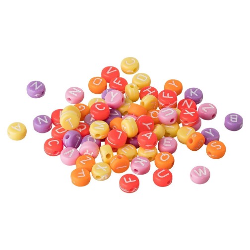 100x Cuentas del alfabeto A-Z Diversos colores/Blanco 7mm acrílico para brazaletes de nombres