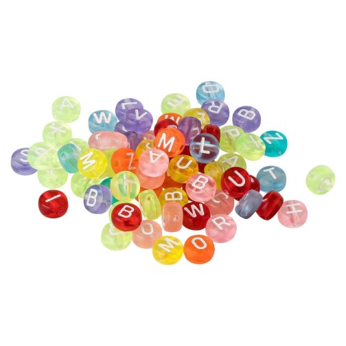 100x Alphabet beads A-Z Various colours transparent/White 7mm acrylic for name bracelets