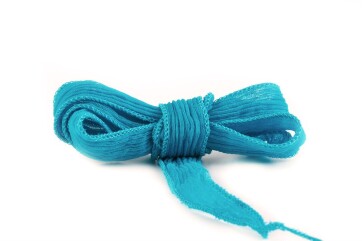Handmade silk ribbon Crinkle Crêpe Dark Turquoise...