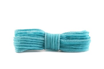 Handgefertigtes Seidenband Crinkle Crêpe Wasserblau 20mm breit