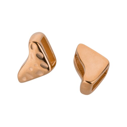 Zamak sliding bead Half square hammered rose gold ID 5x2mm 24K rose gold plated