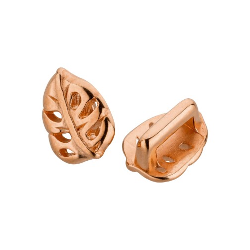 Zamak sliding bead Tropical leaf rose gold ID 5x2mm 24K rose gold plated