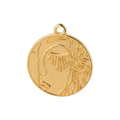 Colgante de Zamak Retonda Cara de oro 22mm 24K chapado en oro