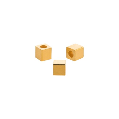 Perle de métal Cube or 3x3mm (Ø1,5mm) plaqué or 24K