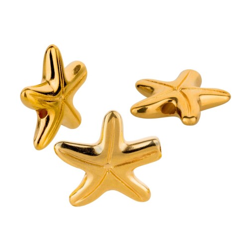 Metal bead Starfish gold 14mm (Ø1.8mm) 24K gold plated