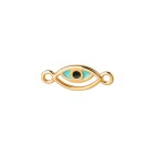 Zamak-Verbinder Evil Eye gold 13x7mm 24K vergoldet mit Emaille in Türkis/Schwarz