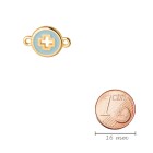 Connecteur Ronde Croix or 13mm plaqué or 24K avec émail en Bleu clair