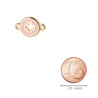 Zamak connector rond kruis goud 13mm 24K verguld met emaille in Roze