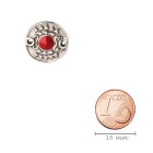 Connector Round silver antique 17mm 999° silver plated with enamel in Red