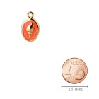 Pendentif Ovale Coque or 11x16mm plaqué or 24K avec émail en Rouge corail