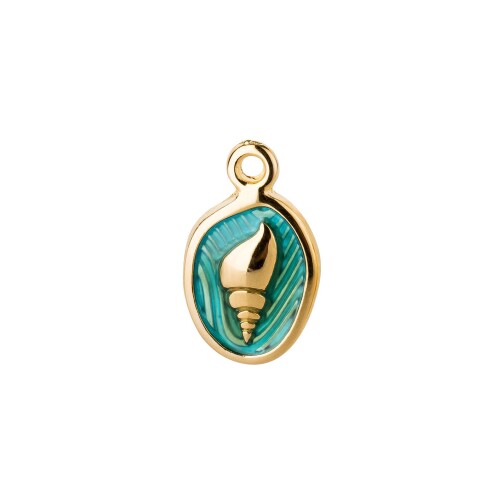 Pendant Oval Shell gold 11x16mm 24K gold plated with enamel in Green