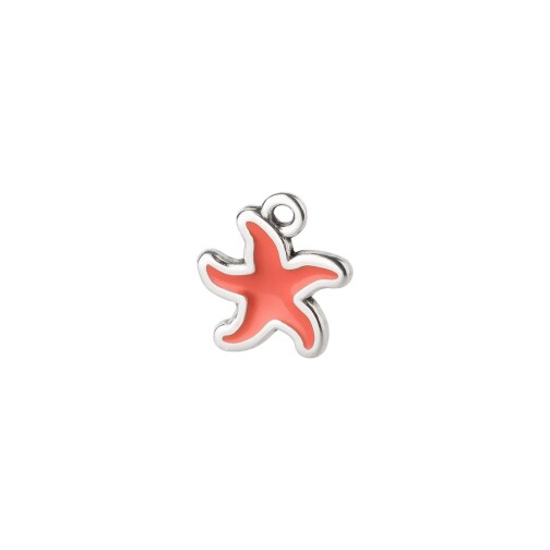Pendant Starfish silver antique 12mm 999° silver plated with enamel in Coral red