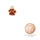 Pendant Paw Print gold 12mm 24K gold plated with enamel in Red
