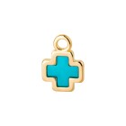Pendant Cross gold 14mm 24K gold plated with enamel in Turquoise