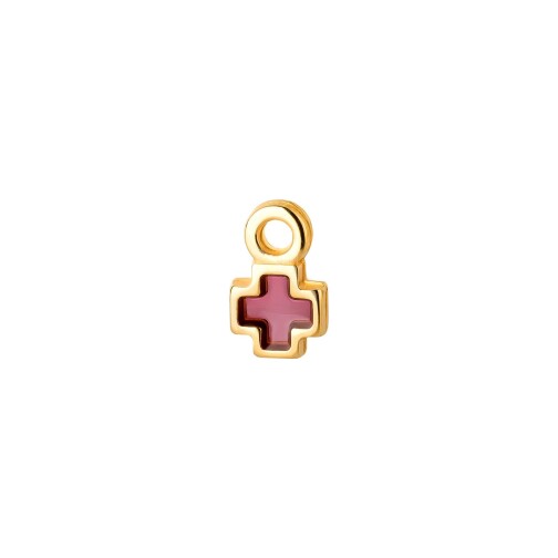 Mini-pendant Cross gold 7.5mm 24K gold plated with enamel in Red