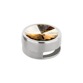 Slider argent antique 14mm (ID 10x2mm) avec Rivoli en Crystal Golden Shadow 12mm 999° argenté style antique