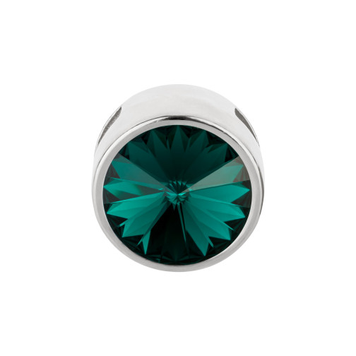 Slider antiek zilver 14mm (ID 10x2mm) met Rivoli in Emerald 12mm 999° antiek verzilverd