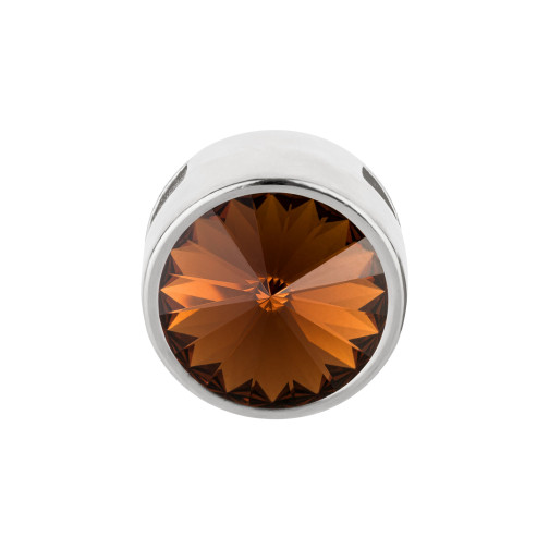 Slider argento antico 14mm (ID 10x2mm) con Rivoli in Smoked Topaz 12mm 999° argentato stile antico