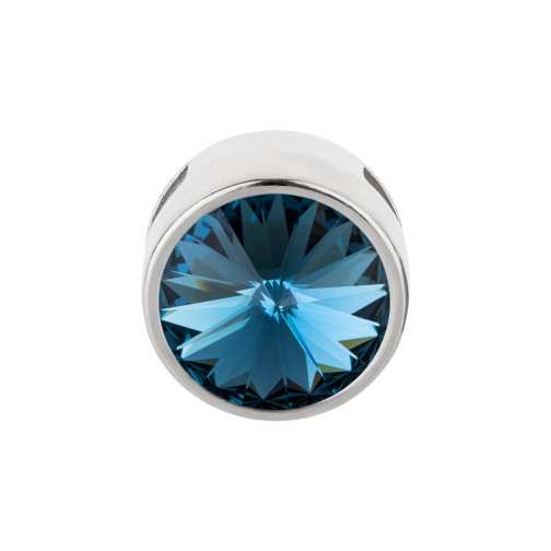 Slider argento antico 14mm (ID 10x2mm) con Rivoli in Denim Blue 12mm 999° argentato stile antico