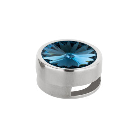 Slider argento antico 14mm (ID 10x2mm) con Rivoli in Denim Blue 12mm 999° argentato stile antico