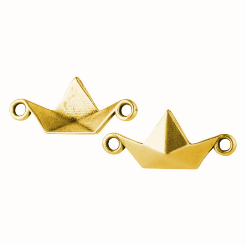 Zamak-hanger/tussenstuk origami boot goud 19x8,4mm 24K verguld
