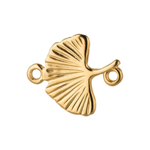 Zamac pendant/connector Ginkgo leaf gold 14x16.3mm 24K gold plated