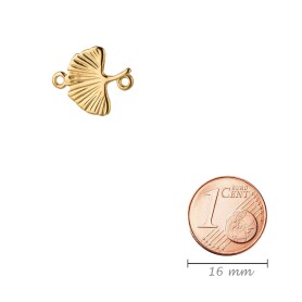 Zamac pendant/connector Ginkgo leaf gold 14x16.3mm 24K gold plated